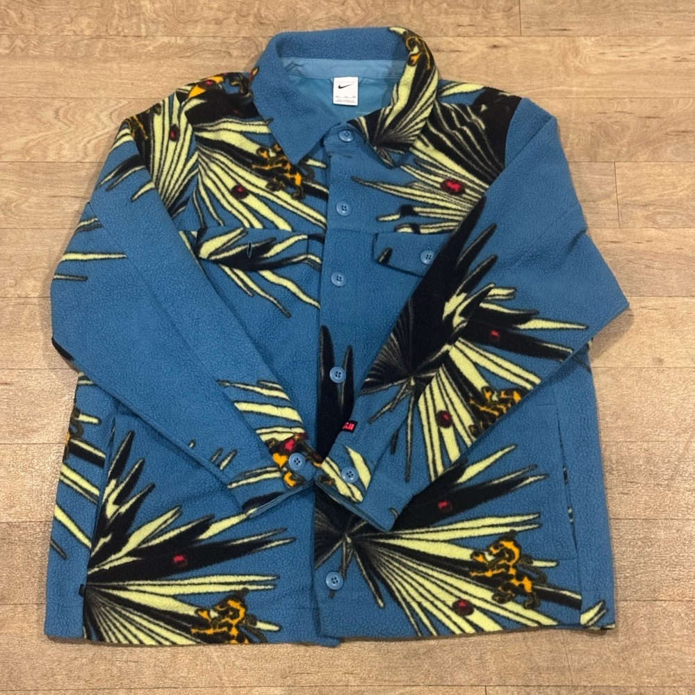 Nike x LeBron James Tropical Sherpa Button Up Jacket Dutch Blue Size XXL